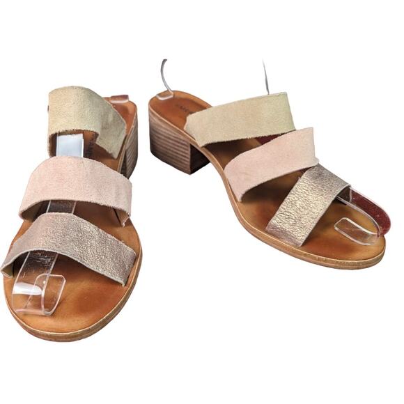 Lucky Brand Women’s Rileigh Leather Suede Rose Tan Gold Slide Sandals size 8.5 - Picture 1 of 6